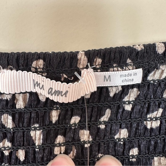 NEW Mi Ami Women M Smocked Top Long Sleeve Black Dalmatian Spots Balloon Sleeve - Picture 5 of 9